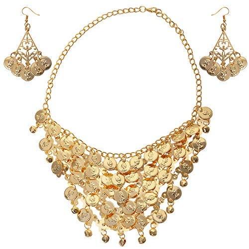 BellyLady Belly Dance Gypsy Jewelry, Gold Necklace & Earrings, Gift Idea
