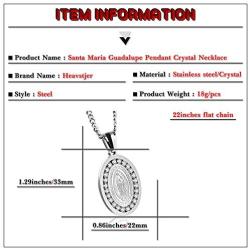 Heavstjer Fashion Stainless Steel Santa Maria Guadalupe Pendant Crystal Necklace,22inches Link Chain