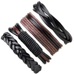 León Jewelry 4PCS Set Handmade Braided Leather Bracelet Unisex Women Men Cuff Bangle Adjustable Wristband Wrap