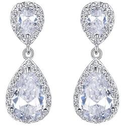 EVER FAITH Wedding Teardrop Earrings Clear Full Cubic Zirconia Silver-Tone