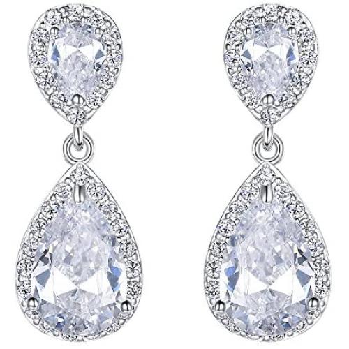 EVER FAITH Wedding Teardrop Earrings Clear Full Cubic Zirconia Silver-Tone