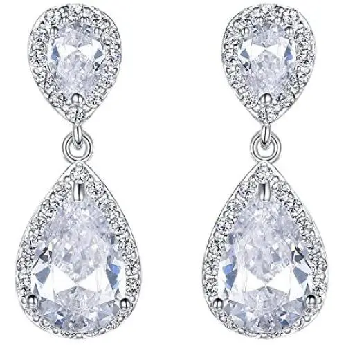 EVER FAITH Wedding Teardrop Earrings Clear Full Cubic Zirconia Silver-Tone