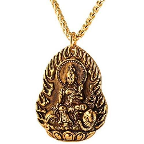 U7 Men Women Buddha Necklace Yogi Jewelry Buddhism Pilgrimage Gift Stainless Steel Guanyin/Gotama Siddhattha Head & Praying Hand Pendant Necklace