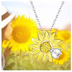 Sunflower Ladybug Necklace Opal Daisy Flower Pendant 925 Sterling Silver Flower Jewelry Gifts for Women Girlfriend Mothers Day Birthday