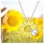 Sunflower Ladybug Necklace Opal Daisy Flower Pendant 925 Sterling Silver Flower Jewelry Gifts for Women Girlfriend Mothers Day Birthday