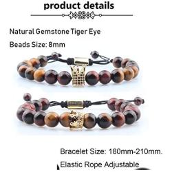 GVUSMIL 8mm Crown Lava Rock Stone Essential Oil Diffuser Bracelet Braided Rope Stone Yoga Beads Bracelets for Men Women
