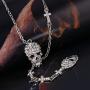 EVER FAITH Gothic Jewelry 2 Skull Cross Austrian Crystal Punk Y-Shaped Halloween Necklace