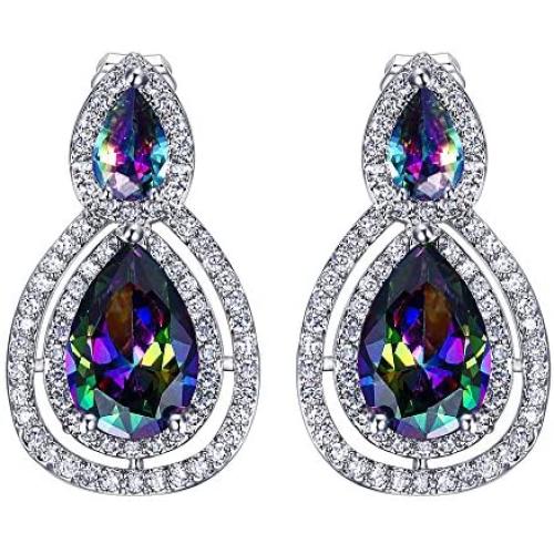 BriLove Womens Wedding Bridal Cubic Zirconia Teardrop Hollow Infinity Figure 8 Clip-On Dangle Earrings