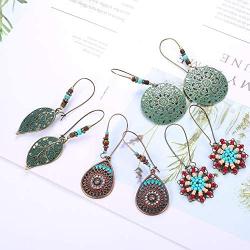 Hanpabum 12 Pairs Boho Earrings for Women Vintage Drop Dangle Earrings Bohemian Colorful Retro Statement Earrings Set