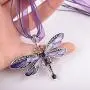 AKOAK Fashion Creative Bohemian Jewelry Ethnic Multi-layer Chain Colorful Enamel Dragonfly Pendant Necklace（Purple）