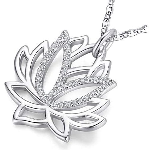 Aniu Silver Flower Necklace for Women, 925 Sterling Lotus Pendant, Best Jewelry Gifts for Mom/Wife/Grandma/Girlfriend (with Fine Gift Box)