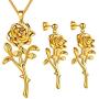 Beautlace Rose Necklaces/Adjustable Rings Silver/18K Gold/Black Gun Plated Flower Pendant/Open Ring Elegant Jewelry Gifts for Women