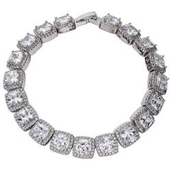 Fantex 18K White Gold Plated Tennis Link Bracelet, Iced Out Sparkling CZ Diamond Hip Hop Tennis Chain Jewelry for Men & Women