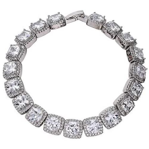 Fantex 18K White Gold Plated Tennis Link Bracelet, Iced Out Sparkling CZ Diamond Hip Hop Tennis Chain Jewelry for Men & Women