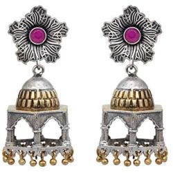 Aheli Intricate Crafted Bohemian Dual Tone Indian Oxidized Flower Shape Drop Dangle Square Jhumki Earrings Ethnic Wedding Fashion Jewelry for Women