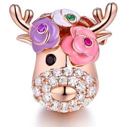 FOREVER QUEEN Deer Bead Elk Head Charms fit for Pandora Bracelets 925 Sterling Silver with Cubic Zirconia Jewelry