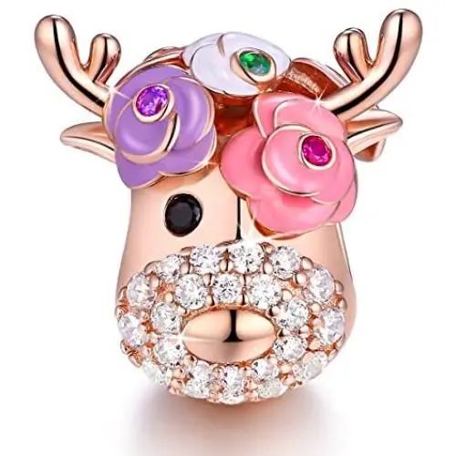FOREVER QUEEN Deer Bead Elk Head Charms fit for Pandora Bracelets 925 Sterling Silver with Cubic Zirconia Jewelry