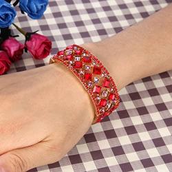 BriLove Womens Bohemian Boho Crystal Radiant Cut Round Beaded Stretch Bangle Bracelet