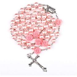 SZQCZB Pearl Beads Rosary Catholic Necklace Holy Soil Medal Cross Crucifix