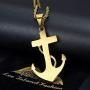 Lee Island Fashion 24K Gold Plated Simulated Diamond CZ Fully Vintage Nautical Anchor Pendant Stainless Steel Necklace For Men, 24 Inch Chain Jewelry