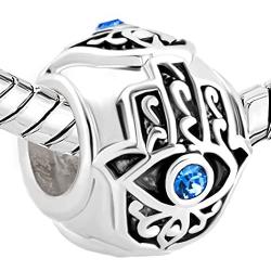 LovelyJewelry Sterling Silve Evil Eye Blue Birthstone Crystal Charm Beads For Bracelet