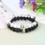 ASHMITA 8mm Lava Stone Bracelet Men Women Rainbow Bead Distance Bracelets for Couples ASHMITA 8mm Lava Stone Bracelet Men Women Rainbow Bead Distance Bracelets for Couples