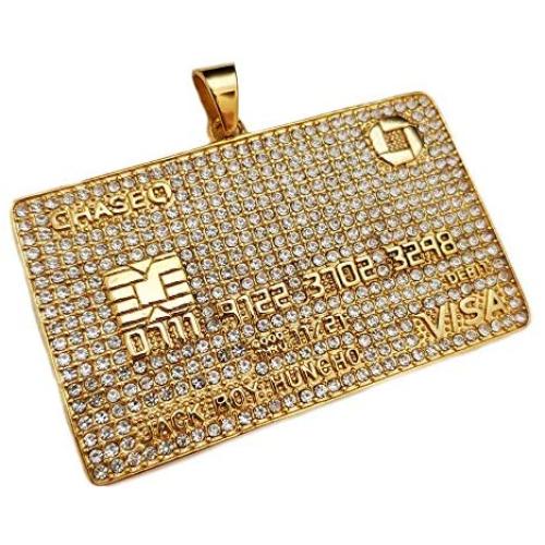 BLINGFACTORY Iced Hip Hop Stainless Steel Lab Diamond Large Credit Card Bling Charm Pendant