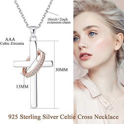 FUNRUN JEWELRY 925 Sterling Silver Infinity Cross Ring Pendant Necklace for Women Teen Girls AAA Cubic Zirconia Rose Gold Plated Infinity Cross Necklace