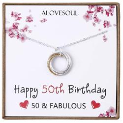 ALoveSoul 50th Birthday Gifts for Women - Sterling Silver Five Circle intertwined Necklace for Her 5 Decade 50 Years Old Jewelry Presents
