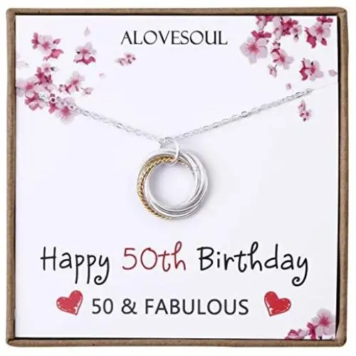 ALoveSoul 50th Birthday Gifts for Women - Sterling Silver Five Circle intertwined Necklace for Her 5 Decade 50 Years Old Jewelry Presents ALoveSoul 50th Birthday Gifts for Women - Sterling Silver Five Circle intertwined Necklace for Her 5 Decade 50 Years Old Jewelry Presents