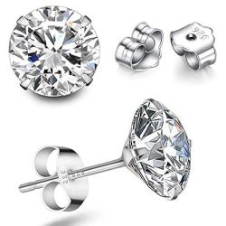 MMTTAO 925 Sterling Silver Princess Cut Cubic Zirconia Stud Earrings for Women Men Girls Sparkling Pure Brilliance Diamond CZ Studs Ear Piercing Earrings Hypoallergenic Jewelry Gifts 4MM-8MM Available