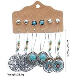 Vintage Ethnic New Big Fan shape Bronze Indian Earrings Set For Women Bohemian Tassel Shell beads Teardrop Geometric Triangle Drop Earring Jewelry 6 pcs