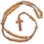 Christian Catholic Wooden Beige Rosary Prayer Beaded Cross Crucifix Christ Jesus Necklace for Auto Car for Men Women Religious Jewelry Jerusalem Pendant 20''