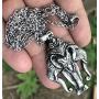 Holy 3 Headed Elephant God Erawan Ganesha Hindu Indian Thai Laos Laotian Pewter Mens Pendant Necklace Money Good Luck Lucky Charm Protection Amulet Safe Travel Talisman for men Stainless Steel Chain