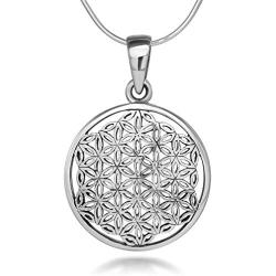 925 Sterling Silver Flower of Life Mandala 22 mm Circle Round Charm Pendant Necklace, 18 inches