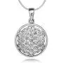 925 Sterling Silver Flower of Life Mandala 22 mm Circle Round Charm Pendant Necklace, 18 inches
