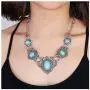 Turquoise Necklace Earrings Sets Bohemian Bib Pendant Costume Jewelry Fashion Geometric Flower Chain for Women and Girls Gift Christmas Thanksgiving