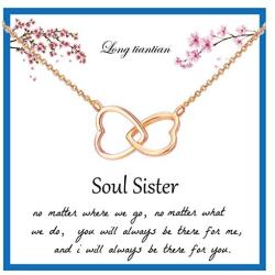 Soul Sister Pendant Necklace for Sister Gift Two Interlocking Heart Necklace Friendship Necklace Jewelry Women