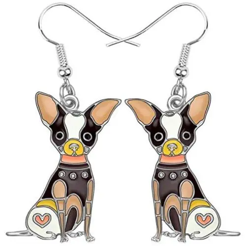 NEWEI Enamel Alloy Cute Unique Chihuahua Dog Earrings Drop Dangle Fashion Animal Jewelry For Women Girls Gift Charms