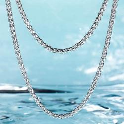 MOWOM Silver Color Cuban Link Chain Necklace Water Resistant Mens Stainless Steel Necklace for Women Men Boys Girls Kids Thin Wheat Necklace Chain with Gift Bag (4mm Wide, 14-40 Inches Long)