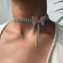 Masiter Sparkly Rhinestone Necklace Crystal Butterfly Choker Dainty Tennis Chain Wedding Bridal Bridesmaid Costume Jewelry for Women and Girls