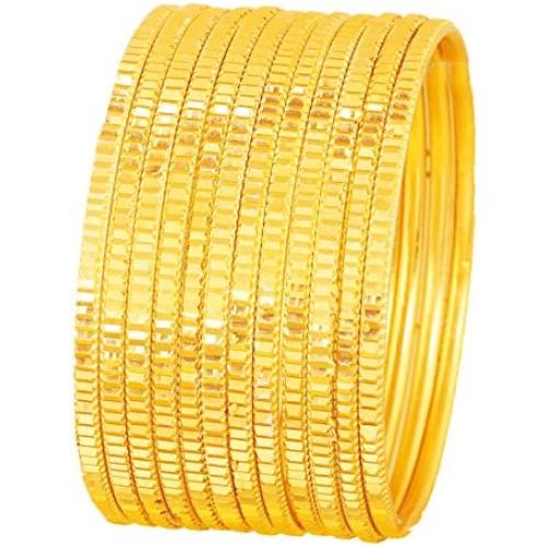Touchstone New Indian Bollywood Fine Cut Channel Work Thin Designer Bangle Bracelets. Set of 12. in Antique Gold Tone for Women.