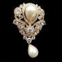 Dreamlandsales Victorian Vintage Gold Tone Ribbon Floral Scroll Pearl Drop Wedding Brooch Pin Bridal Jewelry (Gold)