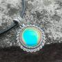 Handmade Mood Stone in Antique Sterling Silver Finish Classic Round Shaped Pendant Magic Color Change Mood Necklace Leather Necklace