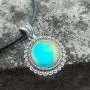 Handmade Mood Stone in Antique Sterling Silver Finish Classic Round Shaped Pendant Magic Color Change Mood Necklace Leather Necklace