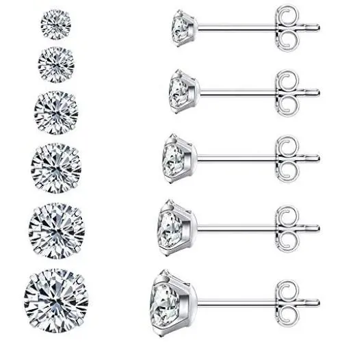 6 Pairs Stud Earrings Set, Hypoallergenic Cubic Zirconia Earrings 316L Stainless Steel CZ Earrings 3-8mm 6 Pairs Stud Earrings Set, Hypoallergenic Cubic Zirconia Earrings 316L Stainless Steel CZ Earrings 3-8mm