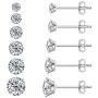 6 Pairs Stud Earrings Set, Hypoallergenic Cubic Zirconia Earrings 316L Stainless Steel CZ Earrings 3-8mm