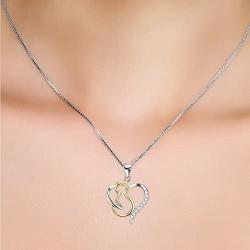 YFN Cat Necklaces 925 Sterling Silver Two-Tone Heart Jewelry, Love Heart Necklace for Women,Girls Cat Lovers