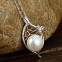 Four Generations Gift for Great Grandma - Sterling Silver Single Pearl Pendant Leaf Crystal CZ Generation Necklace for Great Grandmother, Mom Gift, Nana Gifts from Grandchildren, Mothers Day Jewelry
