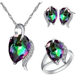 Uloveido Fashion Wedding Anniversary Jewelry Set for Women Red Purple Crystal Necklace Studs Ring Jewelry Set for Girls T300